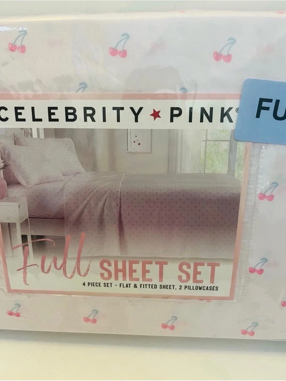 Celebrity Pink Full Size Sheet Set Soft Pink with Cherries